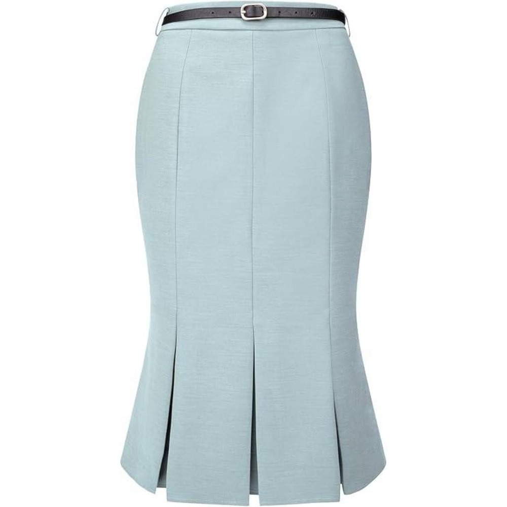 Hobemty Fishtail Pencil Skirt Women Size M Light Blue Belted Formal Knee Length